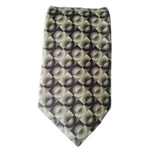 Arrow Silk Tie: Green & Black Geometric Circles 58" X 3.75"